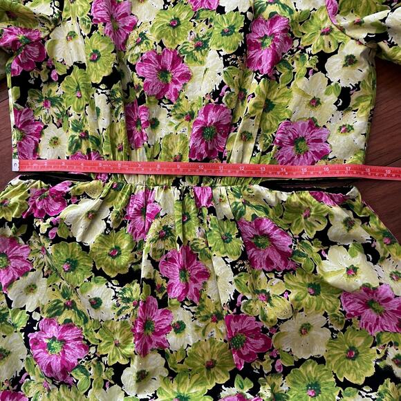 WAYF Dress Size XL Floral Short Sleeve Side Cutout Maxi Lime Fuschia - Picture 8 of 13
